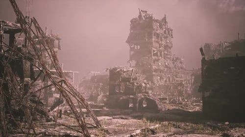 Destruction of City After Military Action Representing Loss and Devastation