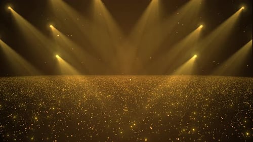 Golden Particles Stage with Bright Spotlights for Awards Ceremony