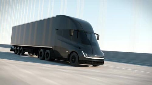 Futuristic Black Semi Truck Driving on Highway
