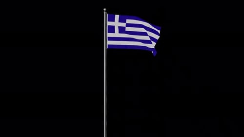 3D Rendered Flag of Greece Waving on Flagpole