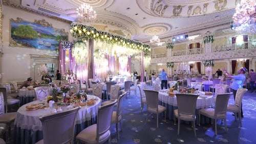 The wedding restaurant is preparing for the arrival of guests