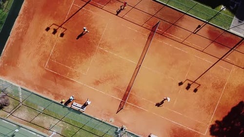 Tennis court drone aerial shot vertical top view
