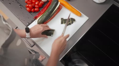 Close up view of preparing food at home