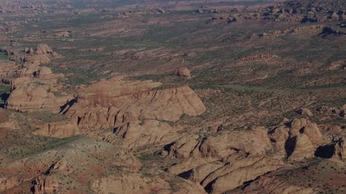 Stunning Aerial Shot of Red Rock Formations in the Desert of Moab, Utah