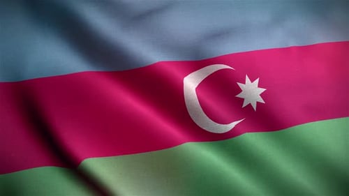 Azerbaijan Flag Waving Loop with Realistic Fabric Texture