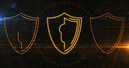 Cyber security with shield symbol loop digital concept