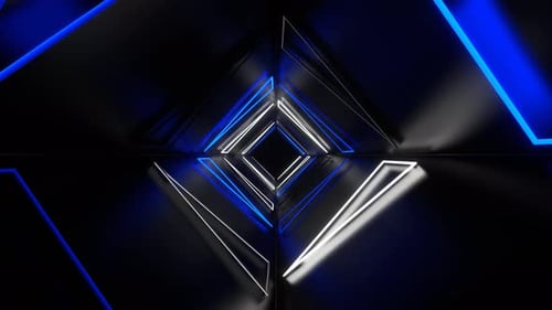 Blauer und weißer Neondreieck-Tunnelhintergrund VJ Loop In 4K