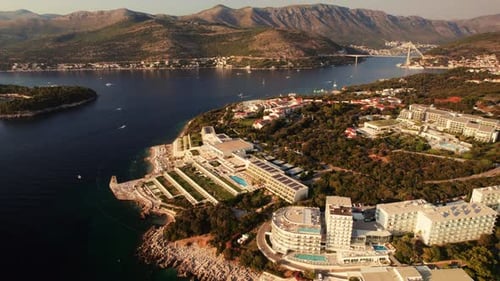Drone Over Hotels And Resorts Of Dubrovnik Coastline And Adriatic Sea