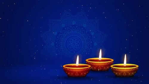 Diwali Festival Celebration with Glowing Diyas and Mandala Background