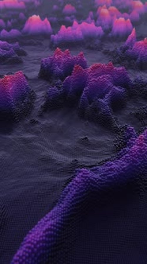 Abstract Seamless Loop Motion Graphics of Flying over Wavy Neon Cubic Landscape
