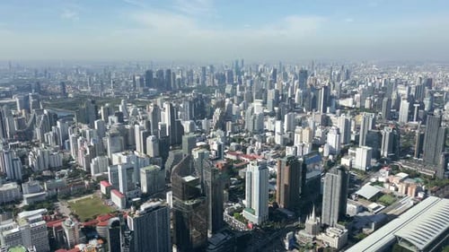 Aerial View of Downtown Bangkok and the City Skyline in Thailand