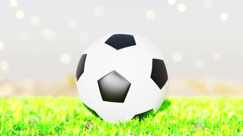 Animated Rotating Soccer Ball on Green Grass Field
