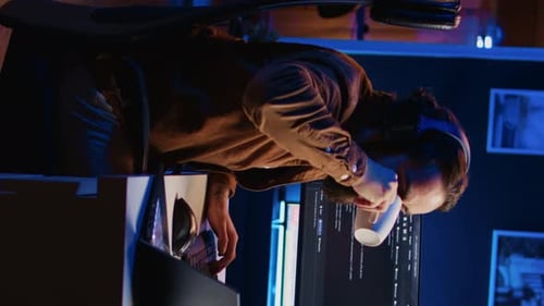 Man Coding and Working Late At Night