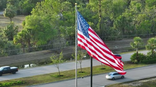 Waving American Flag on a Sunny Day