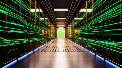 Digital Network of Connections and Data Processing Server Room