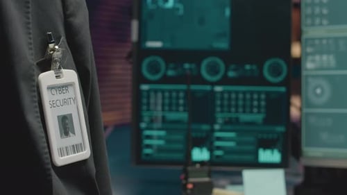 Cyber Security Badge with Data in the Background