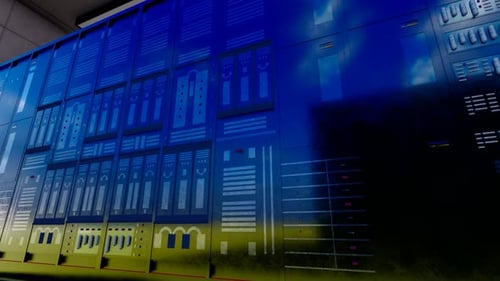 Server Room Data Center Animation with Modern Technology Displays