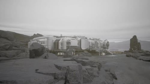 Raumschiff auf felsigem Terrain angedockt