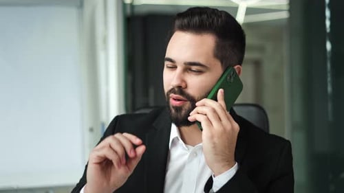 Businessman Talking on Mobile Phone in Office