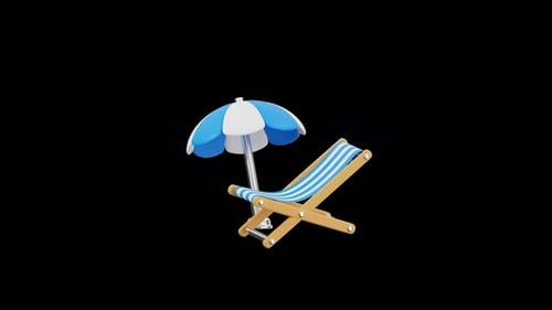 Chaises de plage et parasols 4K 3D
