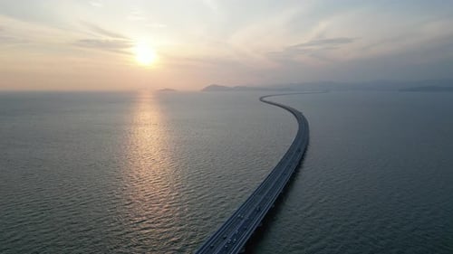 Aerial view long Penang Second Bridge highway
