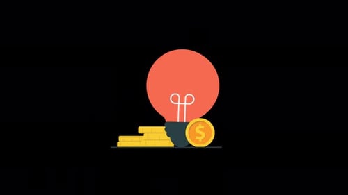Animated Flat Design Lightbulb Idea Generates Money