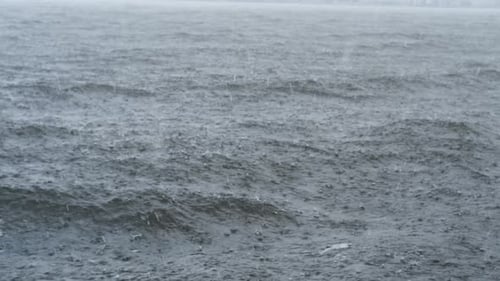 Raindrops Fall on the Water Rain on Sea Windy Weather Thunderstorm Storm