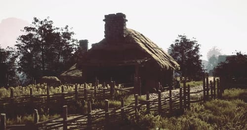 Old Rustic Cottage in a Serene Rural Landscape