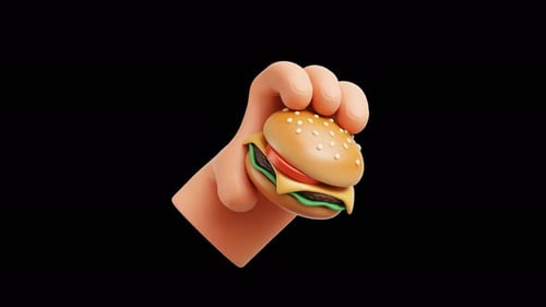 Stylized Hand Holding Hamburger Animation