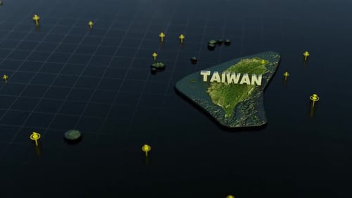 3D Animated Map of Taiwan with Location Pins