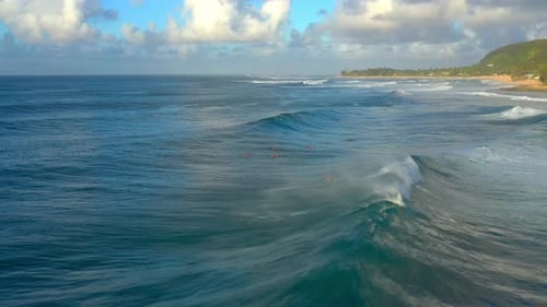 Hawaii Sunset Surf Aerial View
