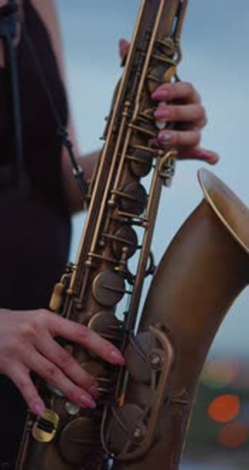 Saxophone Close-Up: Musical Instrument Performance in the City