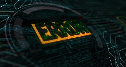 Futuristic Error Text Reveal on Digital Circuit Board