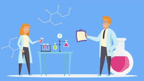 Flat Design Scientists Working in Lab Animation