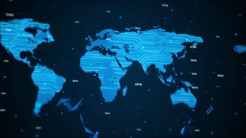 Abstract Futuristic World Map with Digital Data Connection