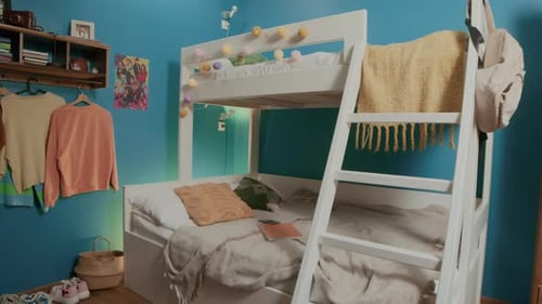 Modern Bunk Bed in Blue-Themed Bedroom