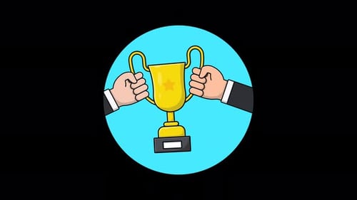 Two Hand Fighting for a Trophy. Business Competition Concept Animation Video - Transparent