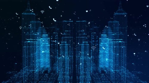 Smart Technology City Cyber Security Background Animation Communication Network Concept