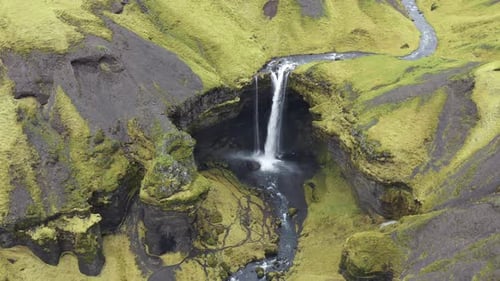 Drone Over Seljalandsfoss Waterfall In Valley