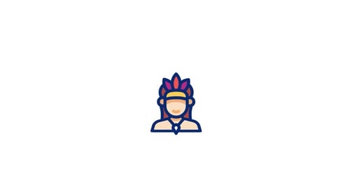 Animated Minimalist Icon of Person with Feathered Headdress