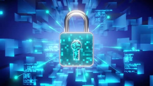 Futuristic Digital Padlock Security System Loop Animation