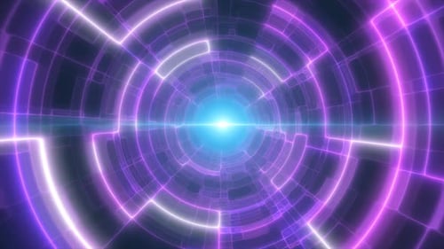 Purple energy tunnel with glowing bright electric magic lines scientific futuristic hi-tech abstract