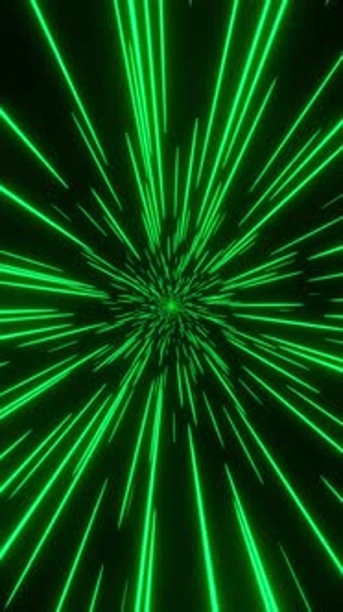 Futuristic Green Neon Warp Speed Tunnel Background