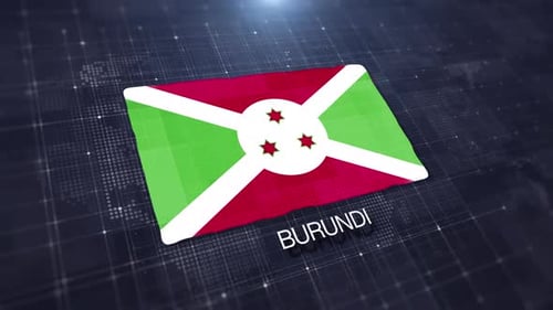 3D Waving Flag of Burundi on Futuristic Digital Grid