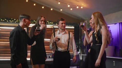 Friends Celebrating a Birthday with Drinks and Toasts