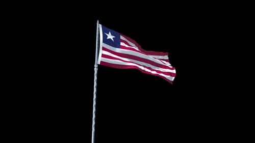 Realistic Waving Flag of Liberia on Black Background