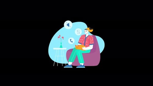 Animated Flat Design of Person Relaxing with Digital Notifications