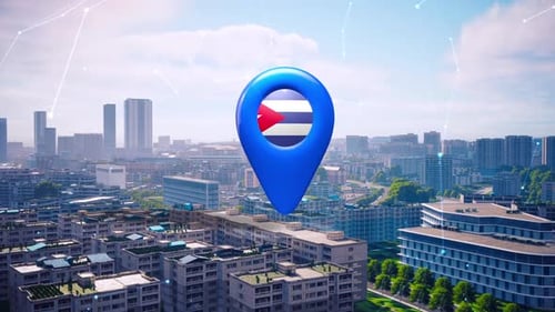 3D Digital Cuba Flag Location Pin Animation
