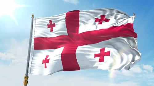 Realistic Georgia Flag Waving in Blue Sky