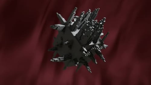 Intricate Pixelated Geometric Cube Rotating Slowly Revealing Complex Structural Dynamics Against